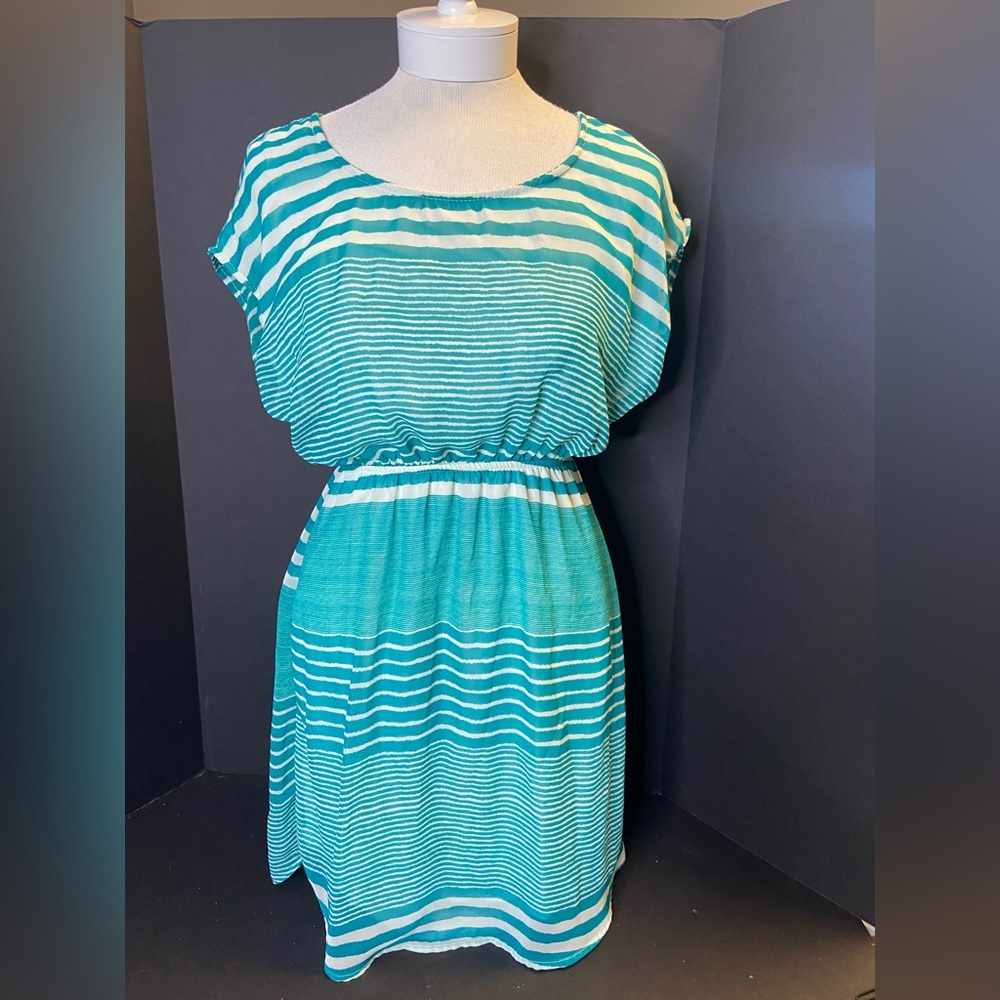 Prevett, Casual Spring Aquamarine striped dress.